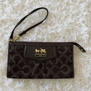 Coach Dark Brown Wristlet with Gold Accents